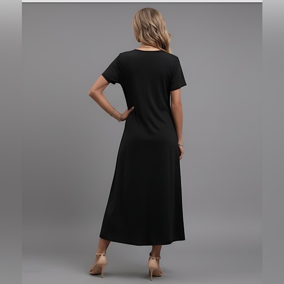 Black/Blue Two Tone V Neck Tee Dress - Picture 4 of 6